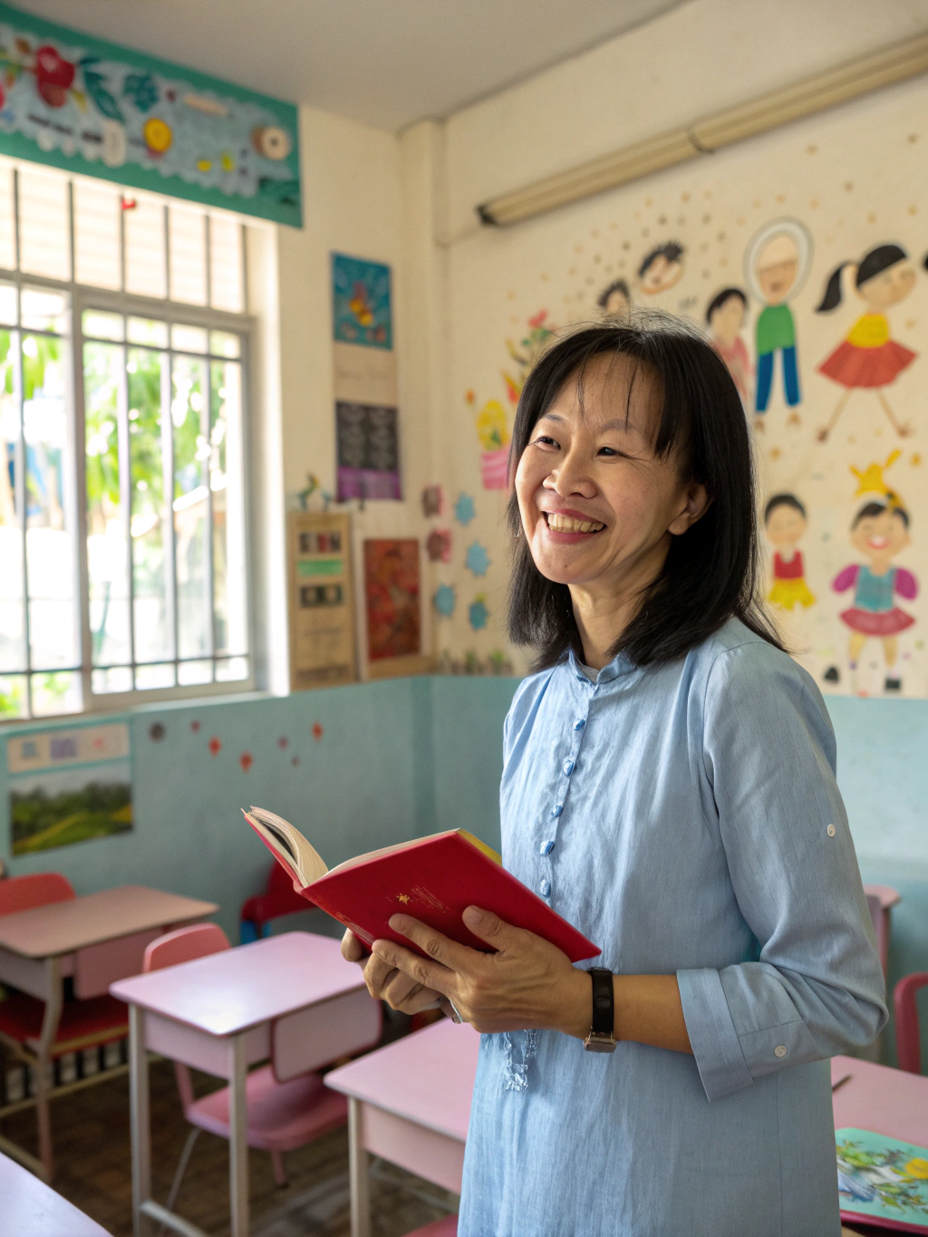 Nguyễn Thị Lan Anh, ROBO Stars Lead Teacher in yellow polo shirt with robot emblem